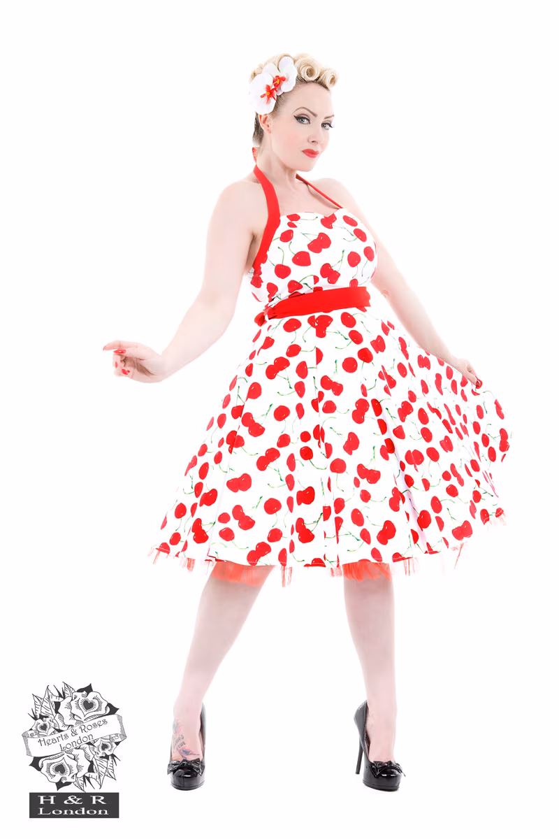 White Bombshell Cherry Swing Dress
