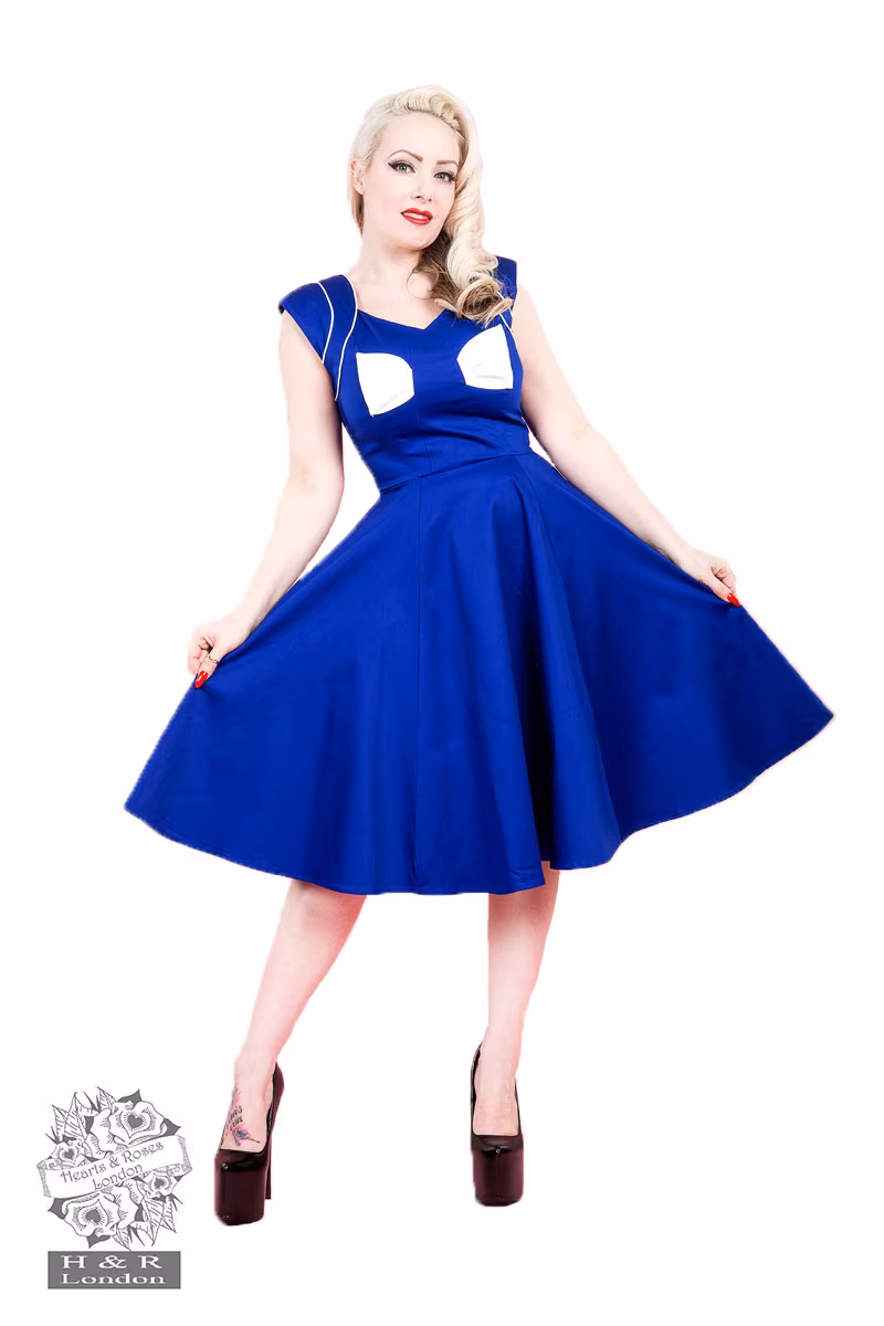 Blue White Bow Lady Hepburn Dress