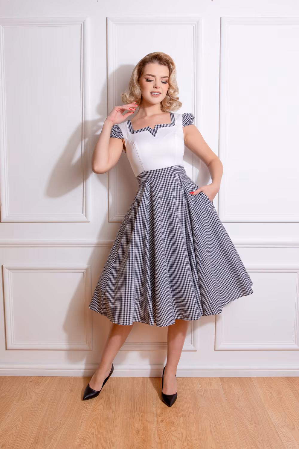 Chelsea Check Swing Dress in Black