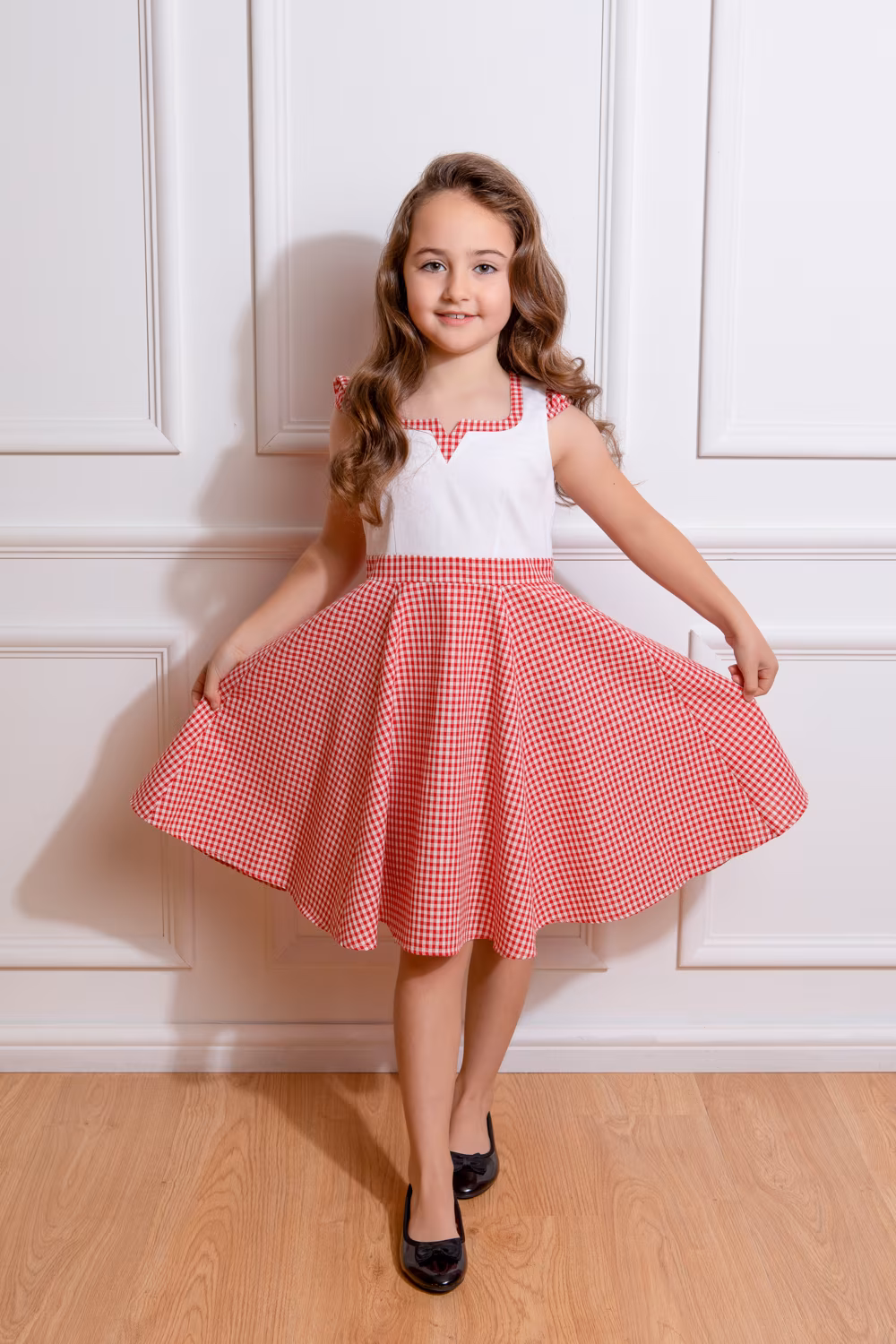 Chelsea Check Swing Dress in Red in Kids