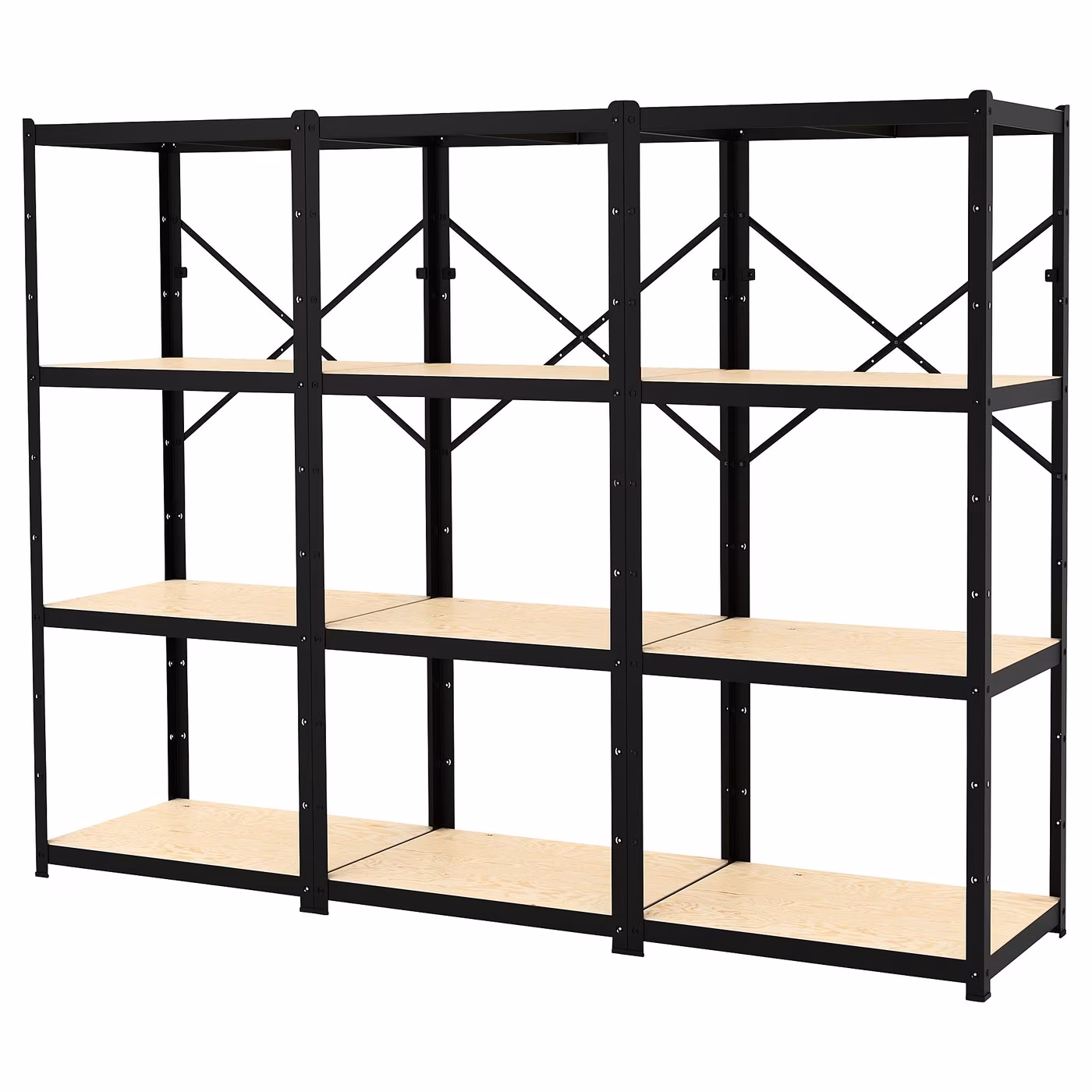 BROR shelving unit, black/wood, 100x215/8x743/4"