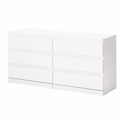 LILLBERGET - chest of 6 drawers, white, 140x43x68 cm