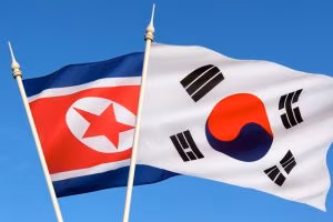 Flags of North and South Korea