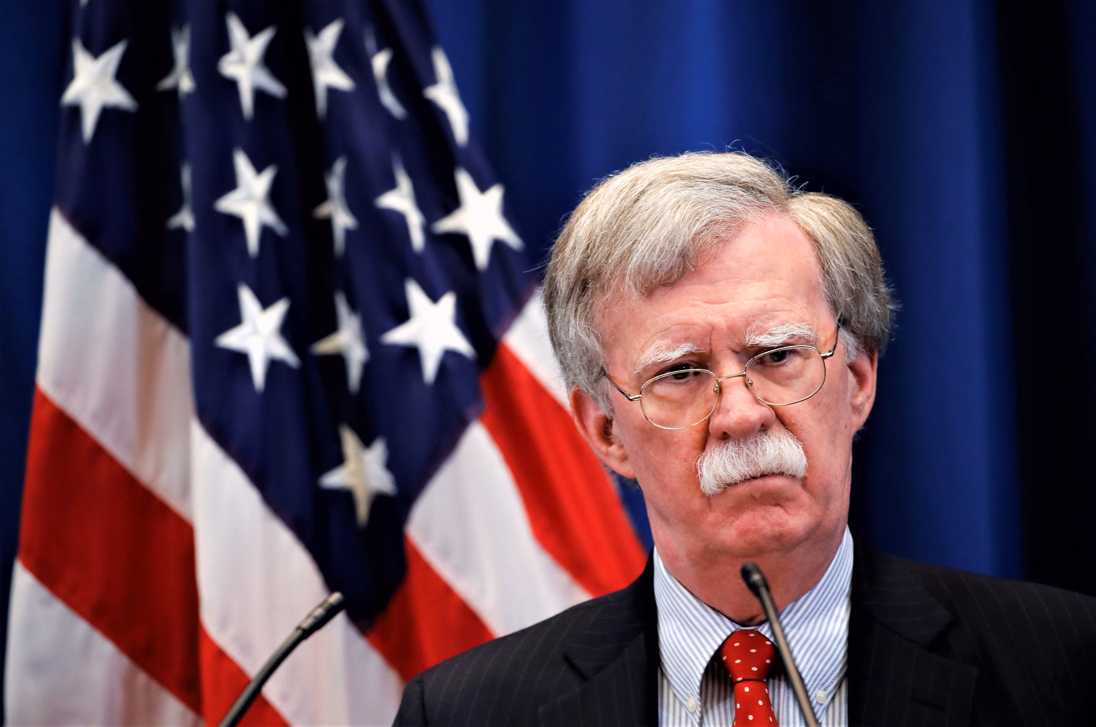 U.S. National Security Advisor Bolton speaks during a news conference in Geneva