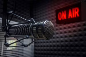 Professional,Microphone,In,Radio,Station,Studio,And,On,Air,Sign