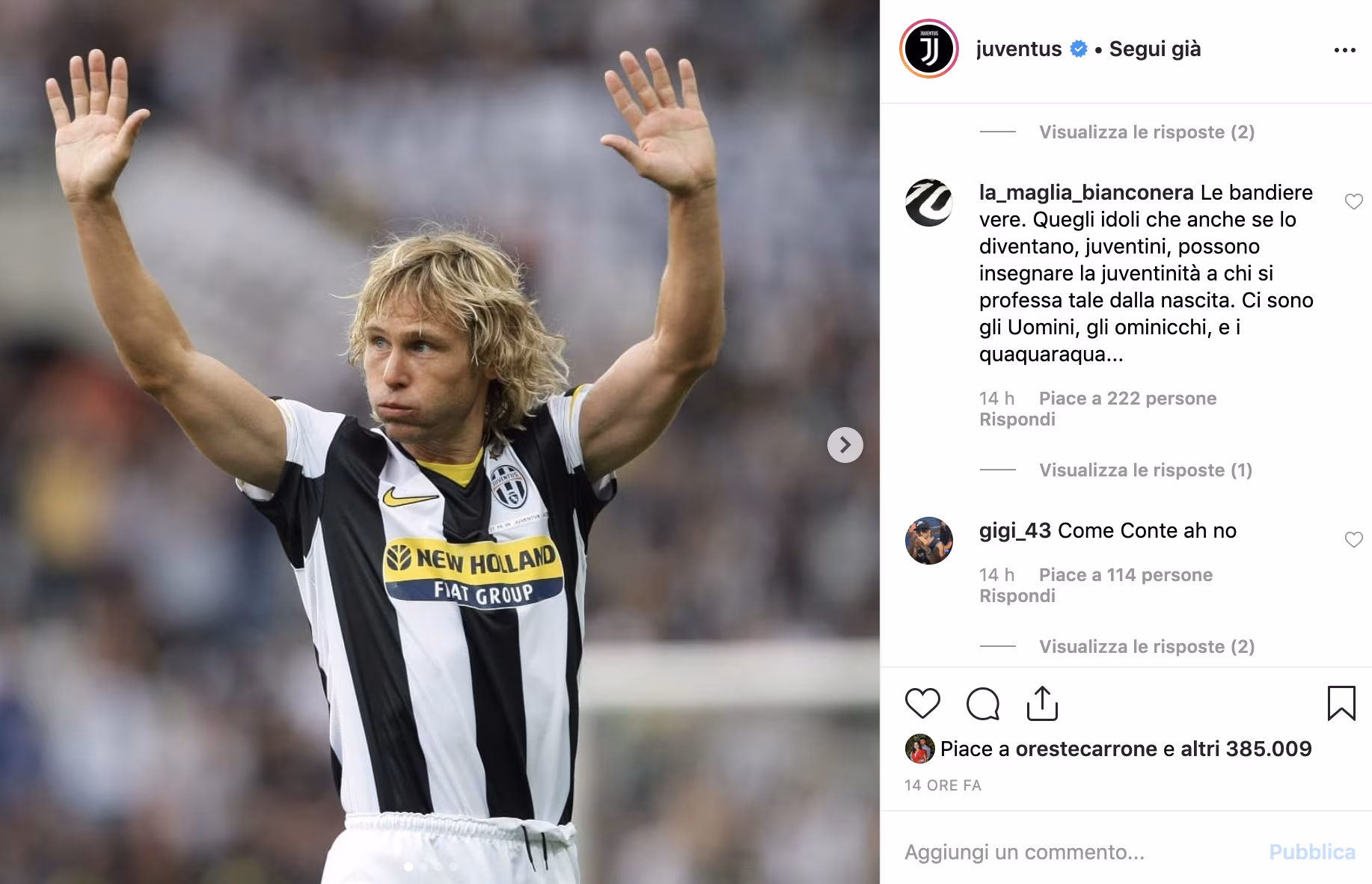 Post per Nedved, ma i commenti sono per Conte