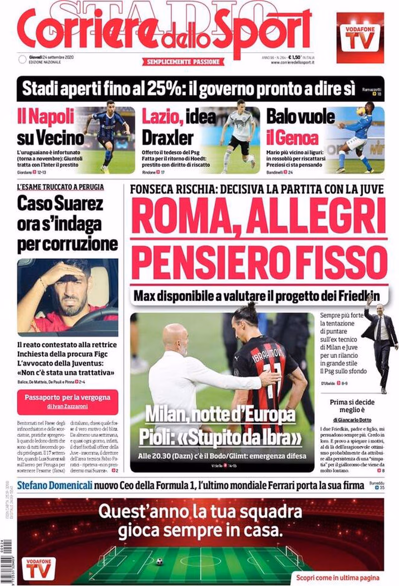 Prima pagina Corriere 24-09-2020