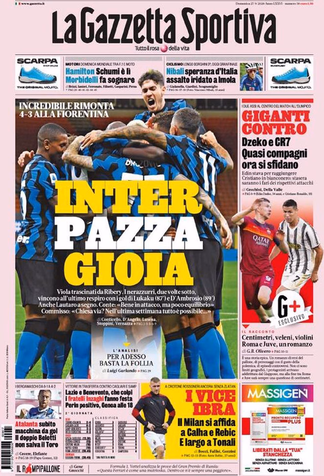 Prima pagina Gazzetta 27-09-2020
