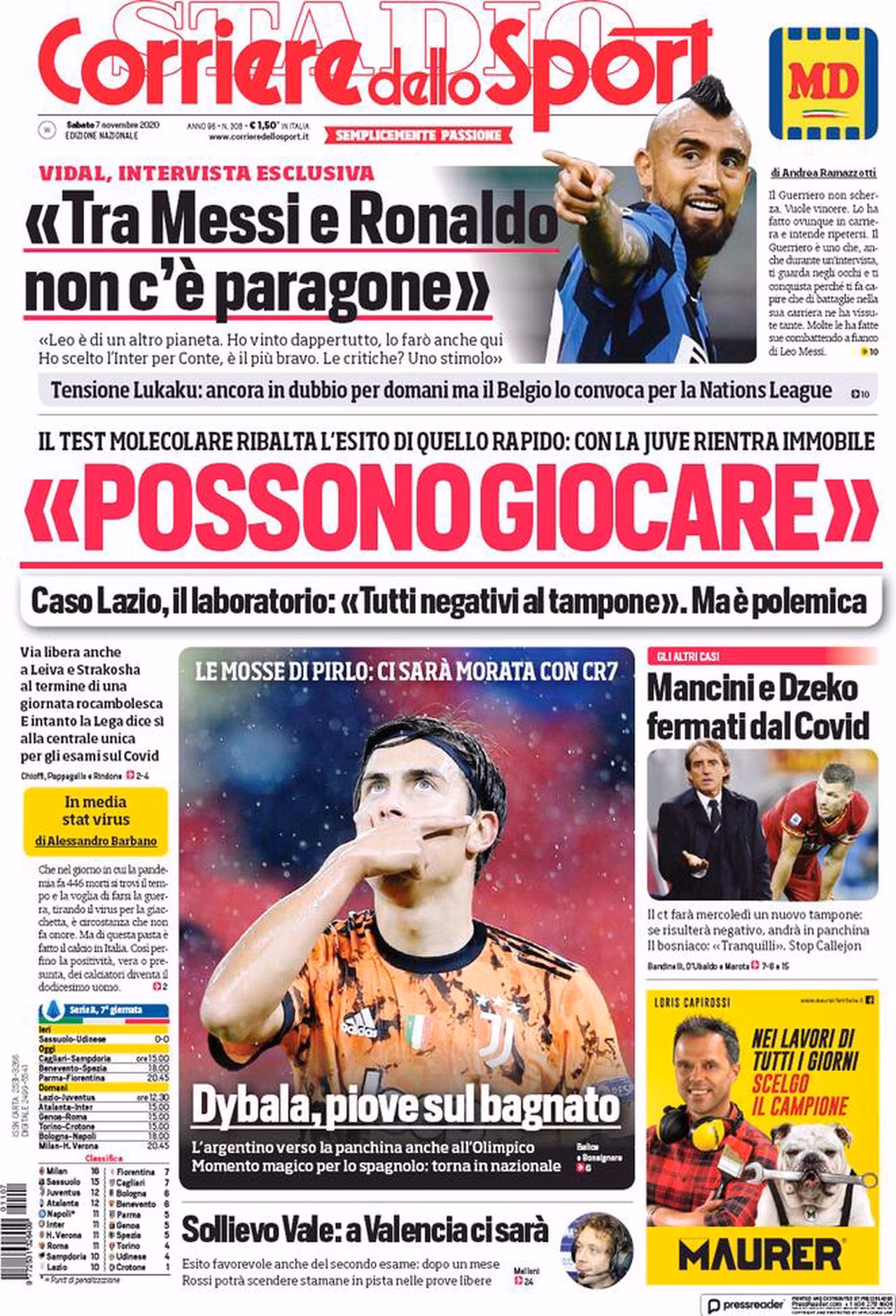 Prima pagina Corriere 07-11-2020