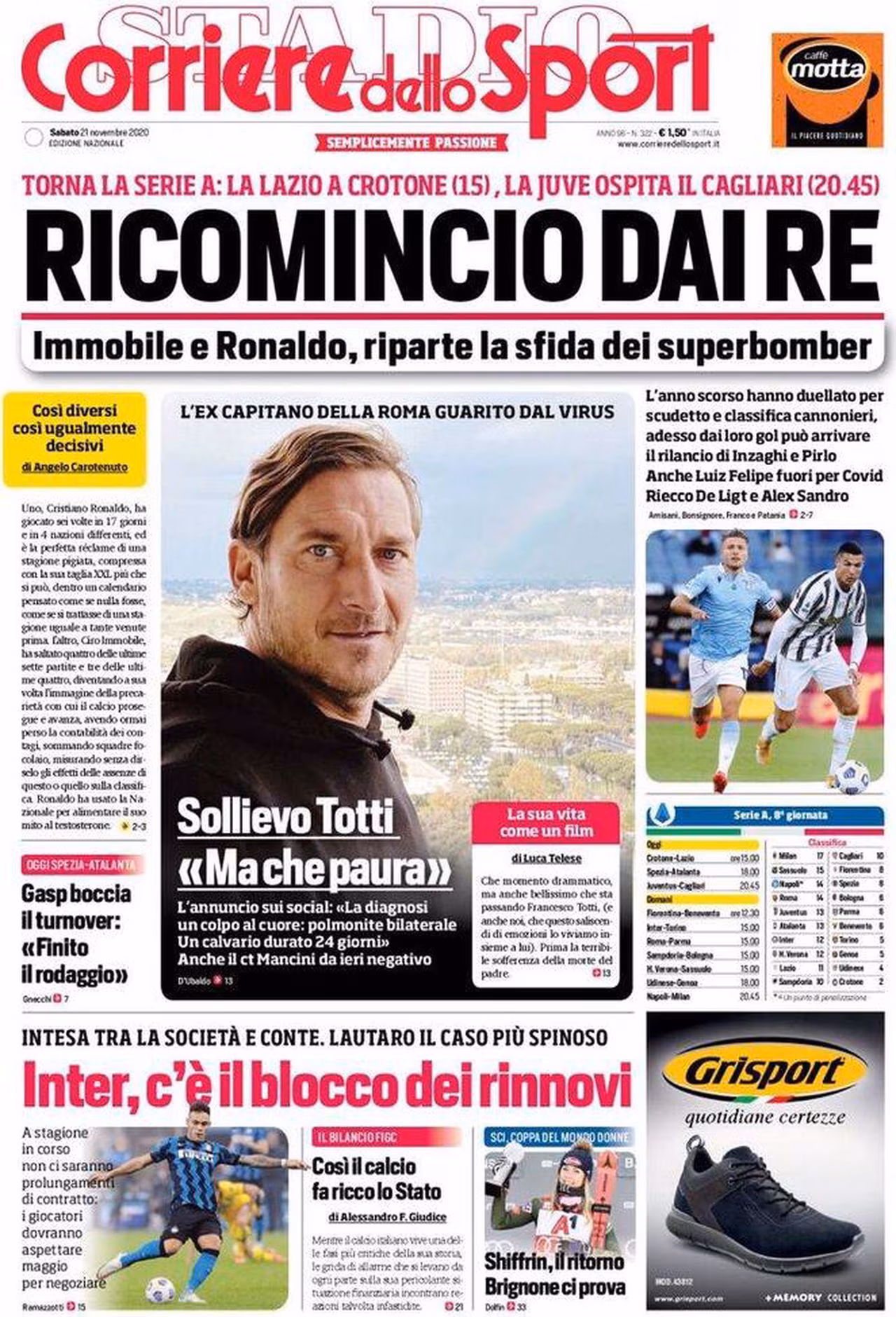 Prima pagina Corriere 21-11-20