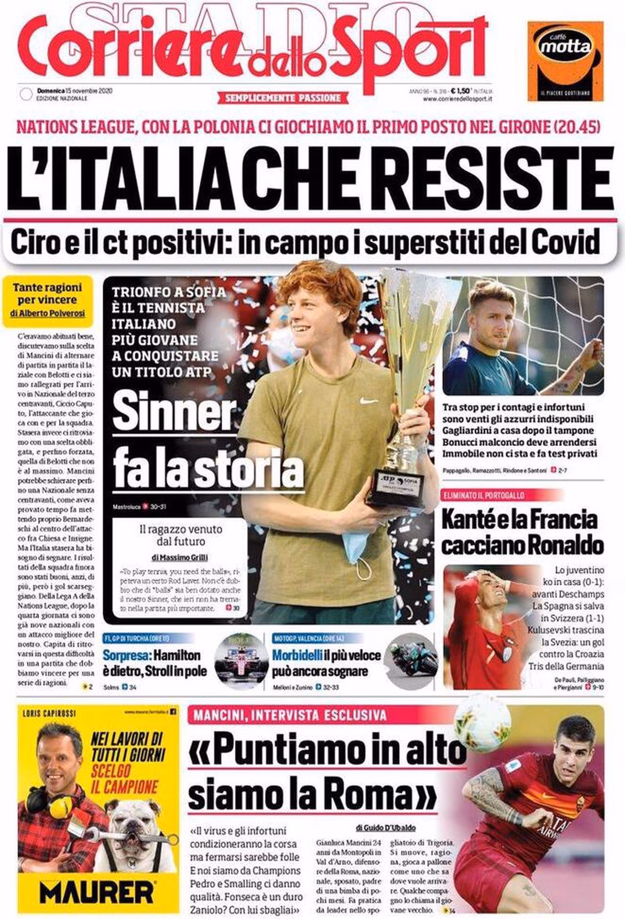 Prima pagina Corriere 15-11-2020