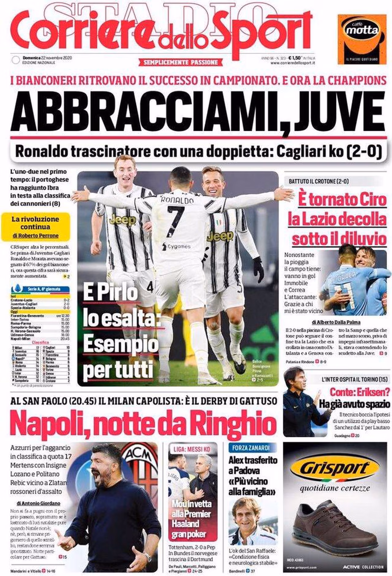 Prima pagina Corriere 22-11-2020