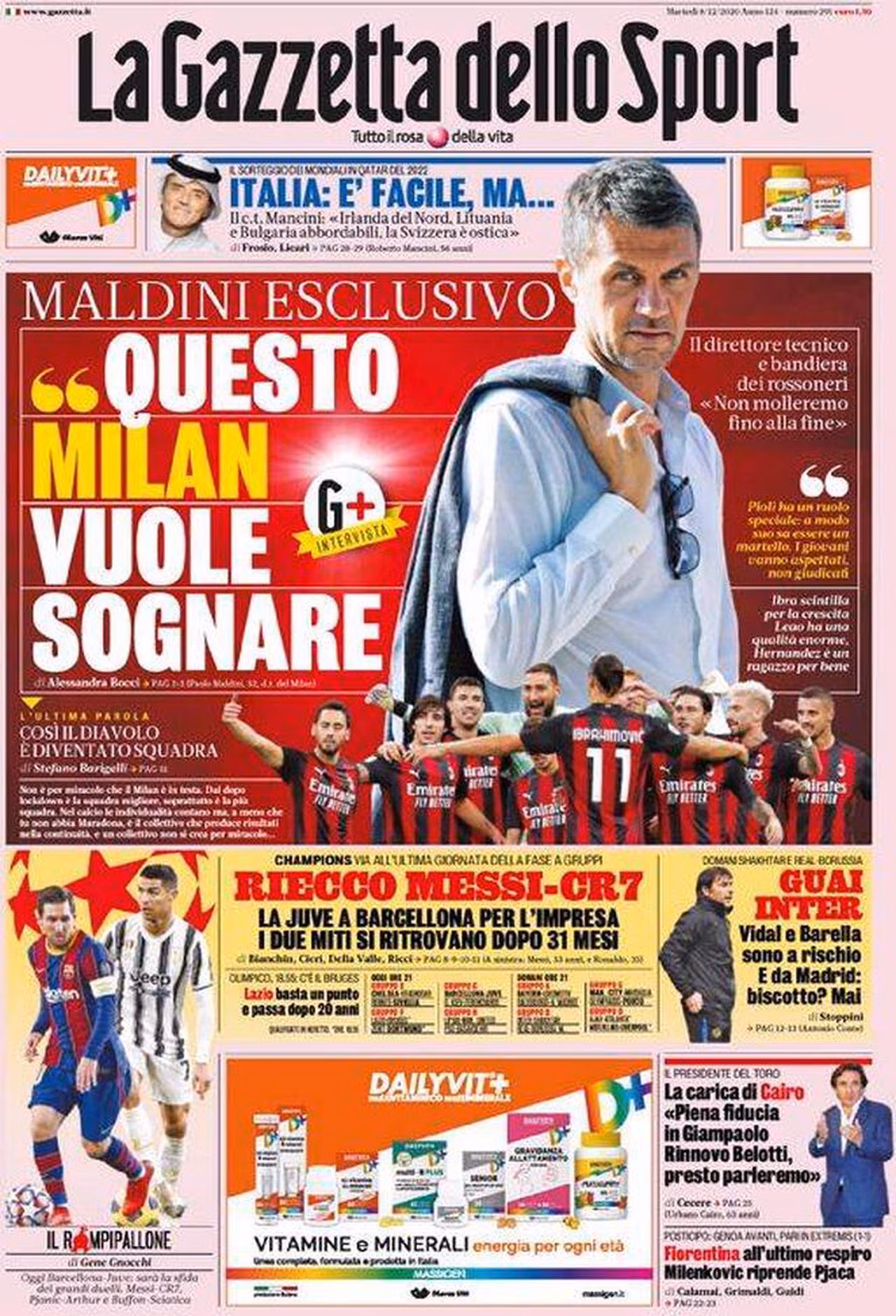 Prima pagina Gazzetta 08-12-2020