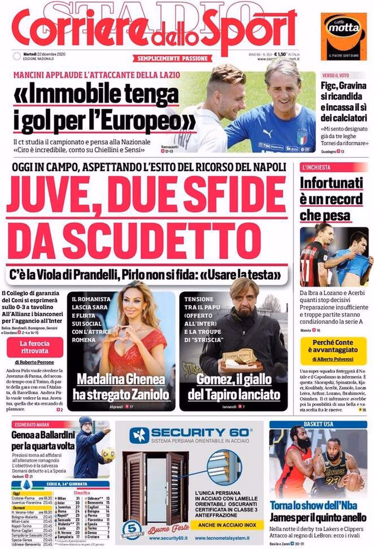 Prima pagina Corriere 22-12-2020