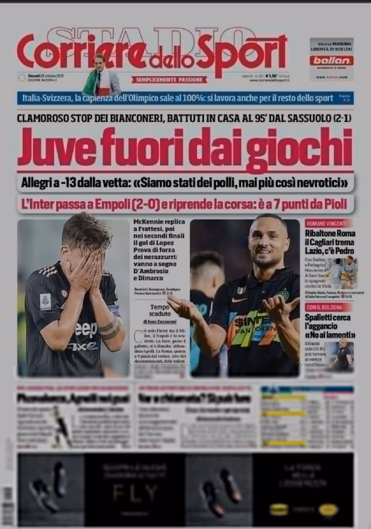 Prima pagina del Corriere dello Sport