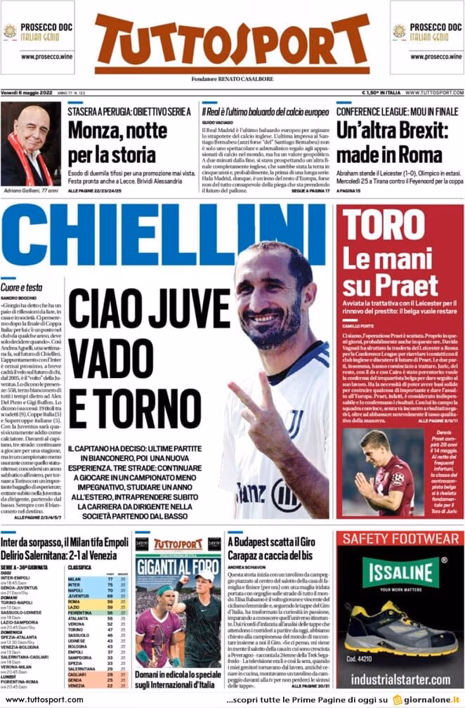 Tuttosport prima pagina 06-05-2022