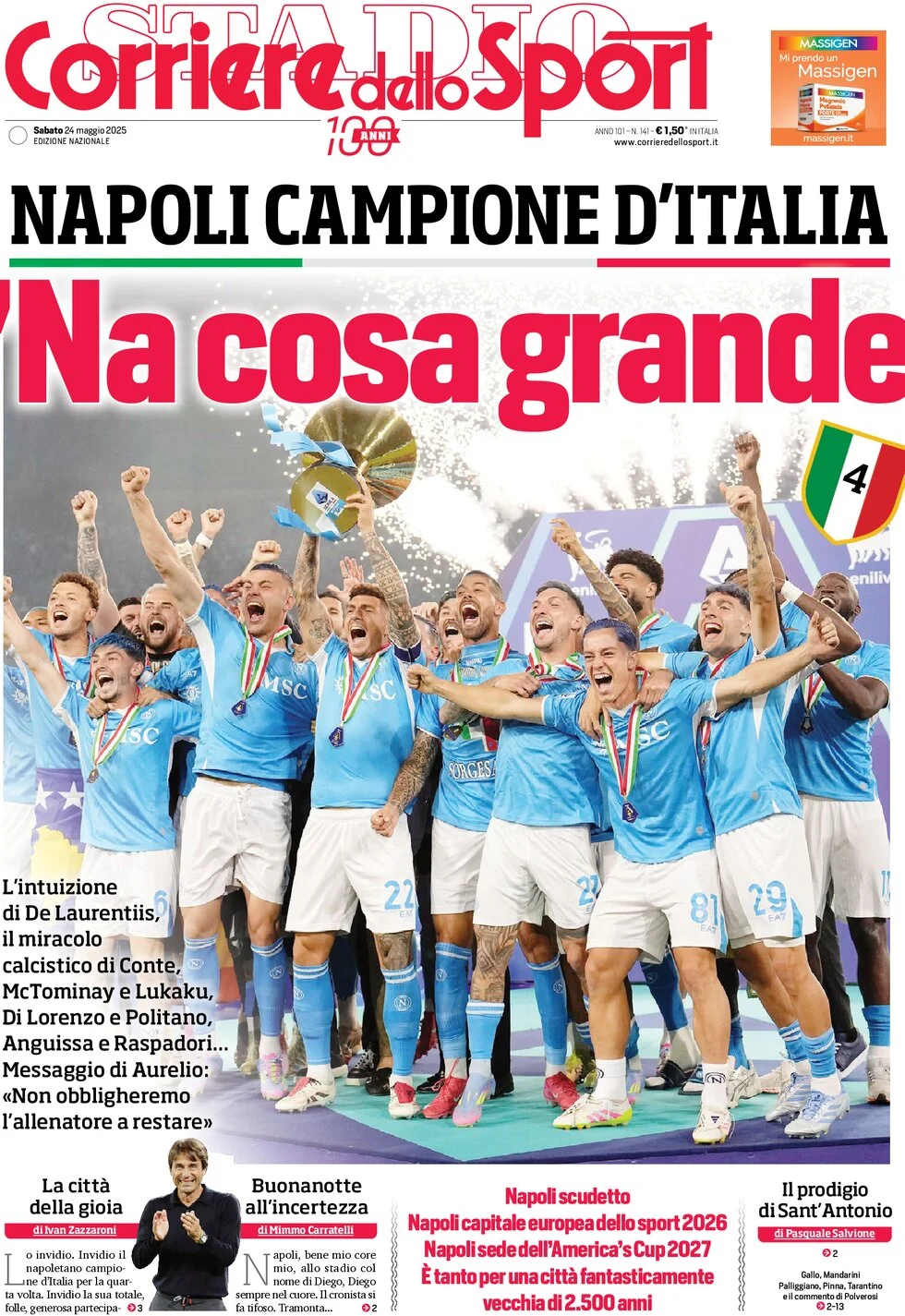 prima pagina Corriere dello Sport 24-5-25