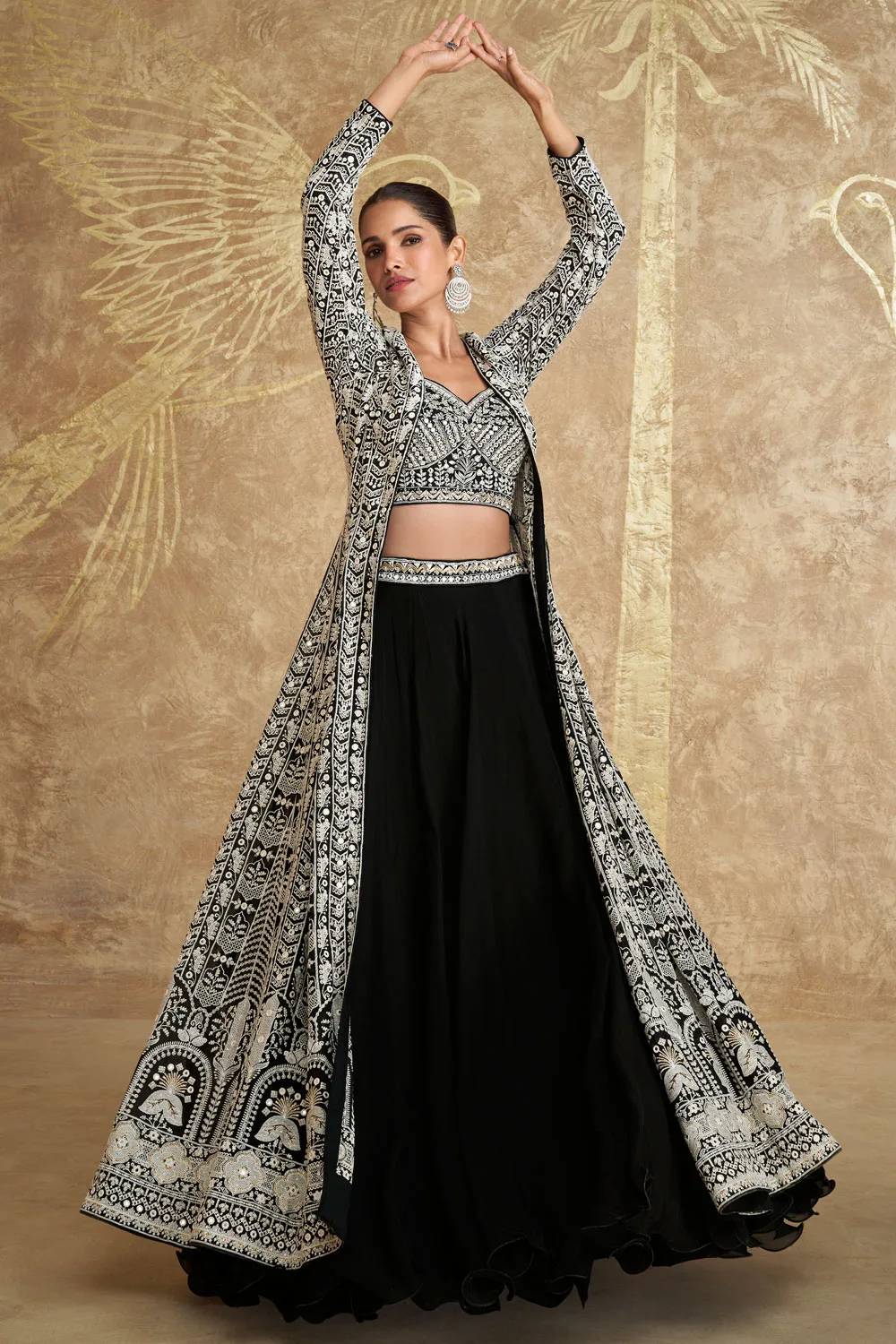green emerald velvet dress Designer Black Concealed Heavy Indo-western main image 0