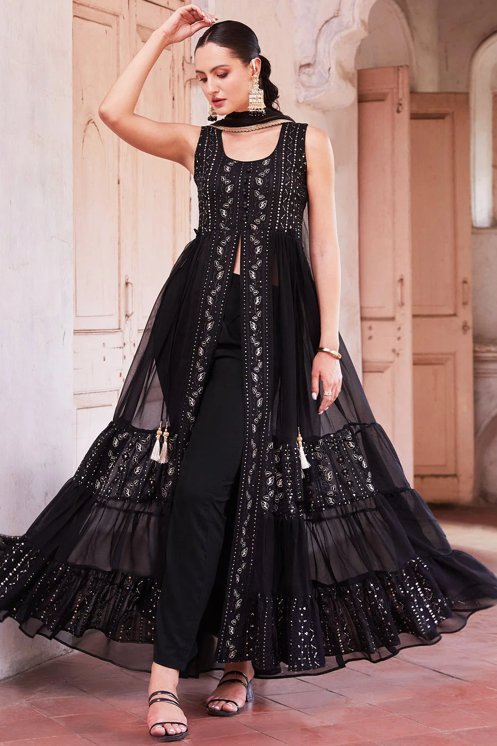 black indo western dress Kirsteni Beaded Mini Dress | Black | Womens
