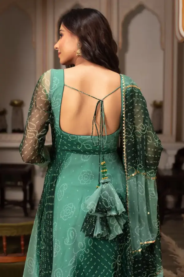 Back Detail of Anarkali Gown Showing Dori & Tassels