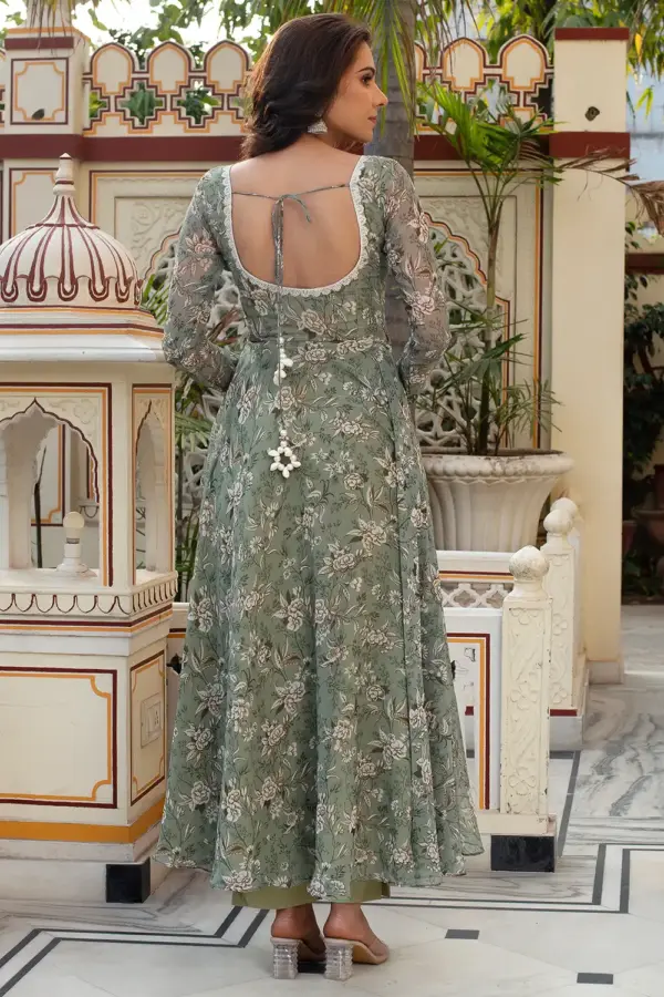 Back Detailing with Dori Work on Anarkali Dress