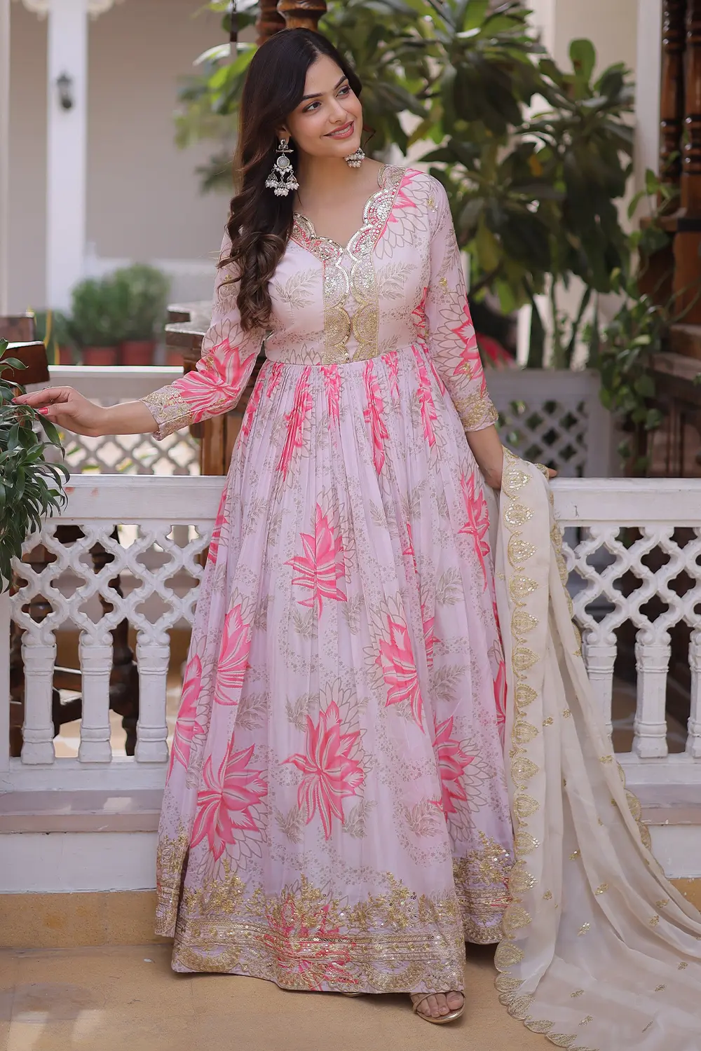 Russian silk dupatta with sequins and designer cutwork lace border