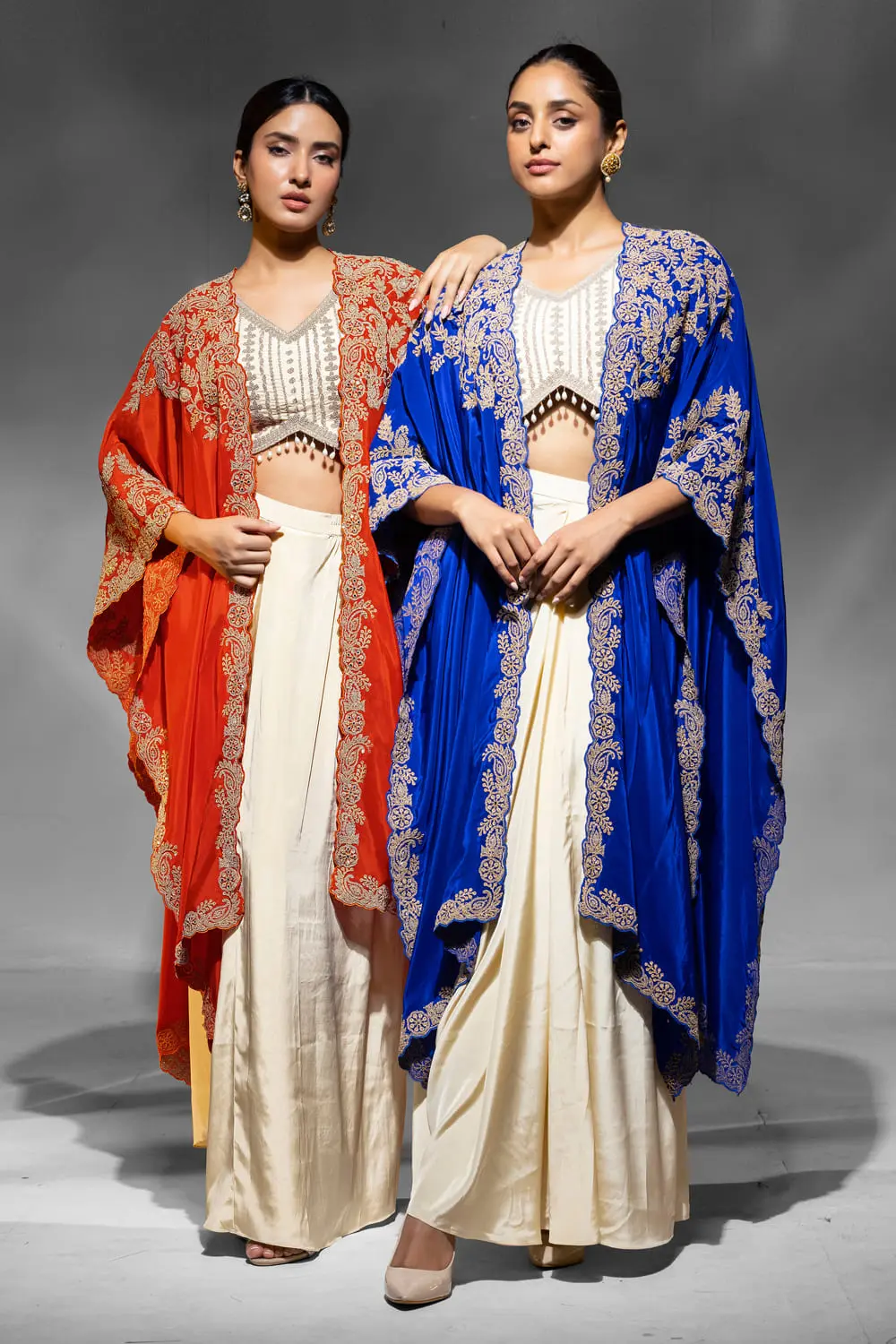 Orange cowl dhoti skirt on premium crepe with draped folds
