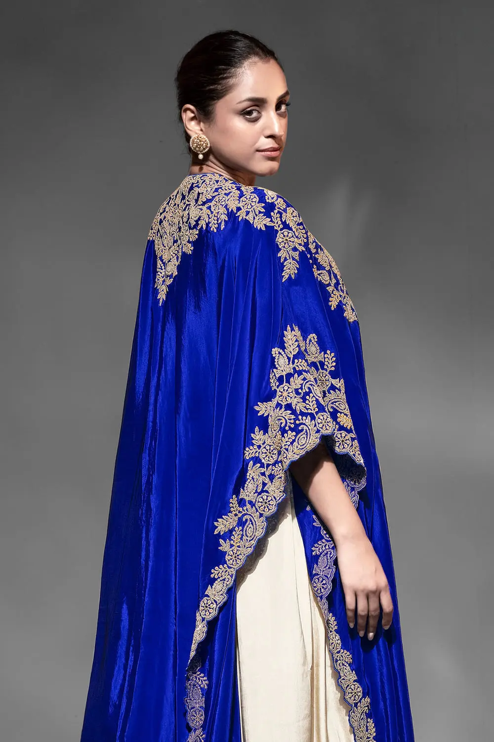 Heavy dabka dori and mirror work blouse with jhumka lace in blue