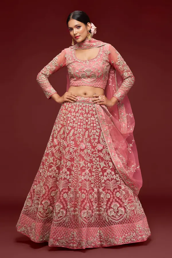 Fantasy rose net lehenga choli with badla and zari embroidery by Khaish