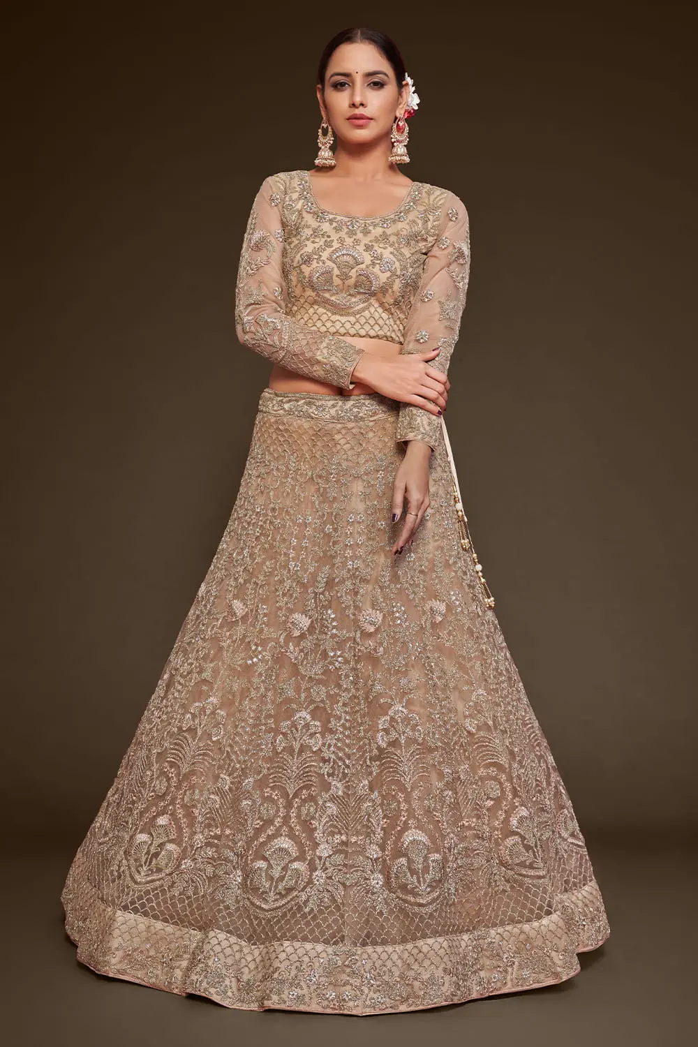 Soft net blouse with thread, zari and badla embroidery in gold