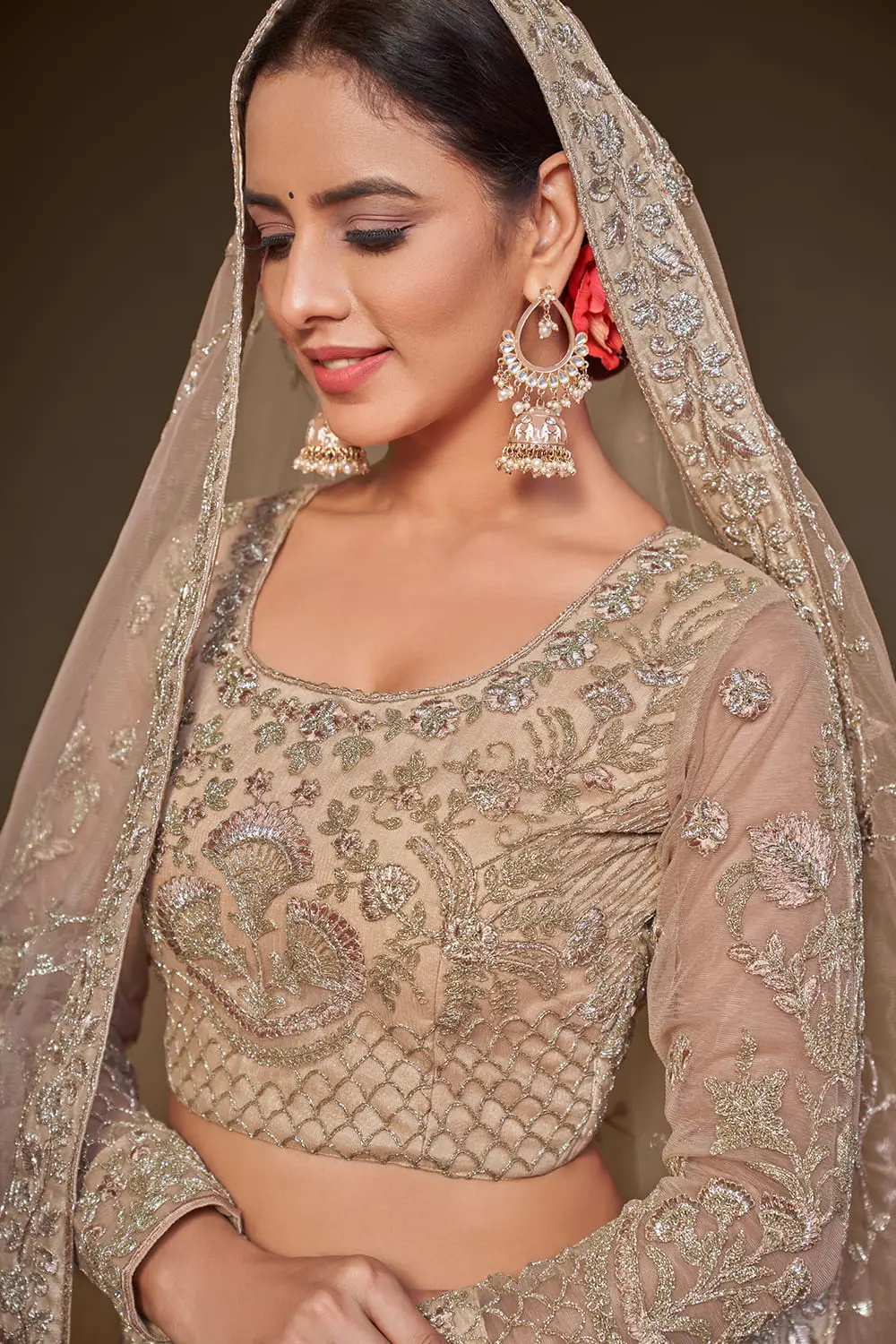 Gold soft net dupatta with zari and glitter dori shimmer work