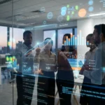 Abstrakten prikaz digitalnih podatkov in grafov, ki simbolizirajo analitiko spletne strani.