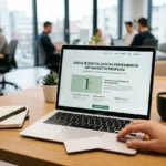 Minimalistično zasnovana spletna stran na prenosnem računalniku v moderni pisarni