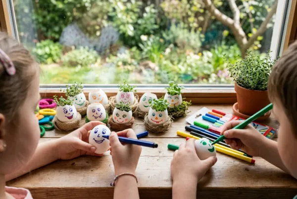 Zeleni možici iz jajčnih lupin na domačem oknu