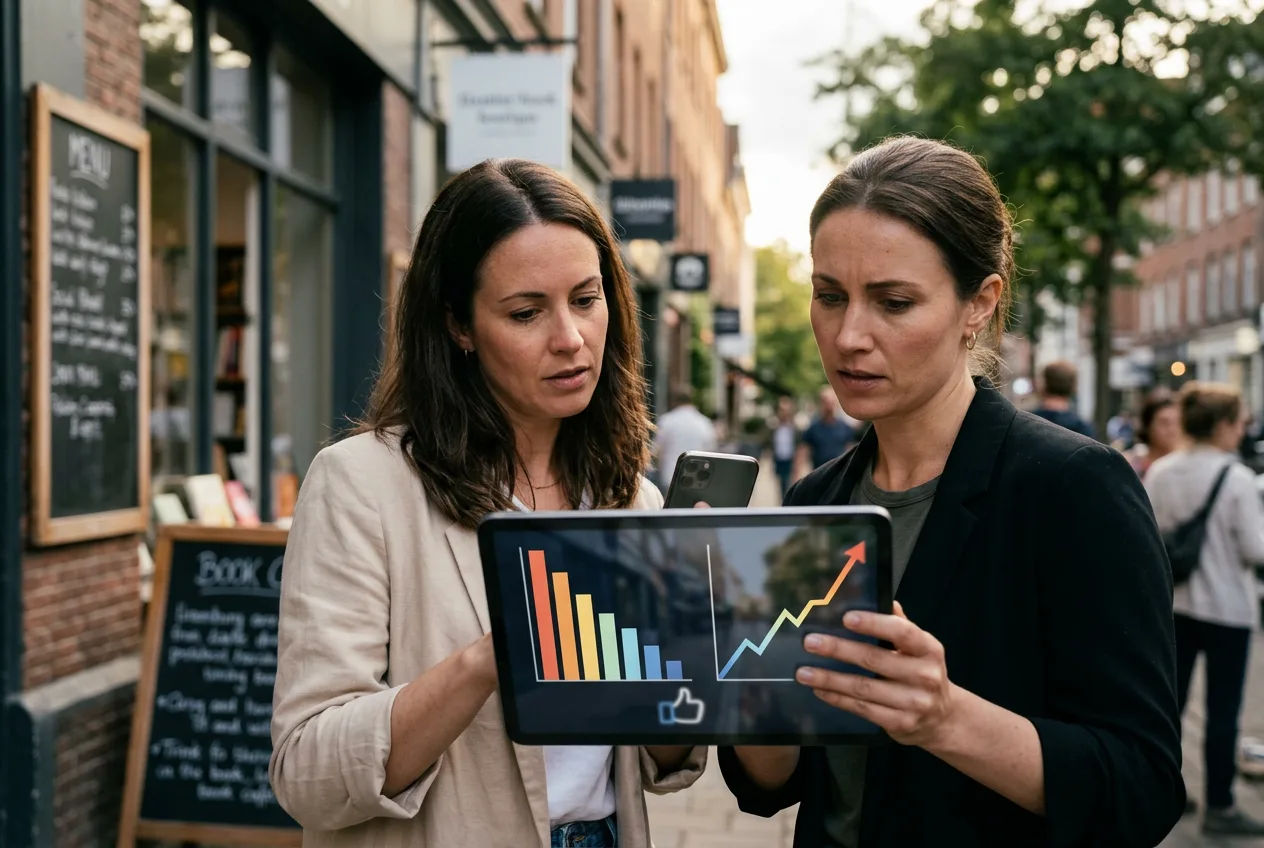 Grafični prikaz padca dosega na družbenih omrežjih v primerjavi z rastjo obiska spletne strani