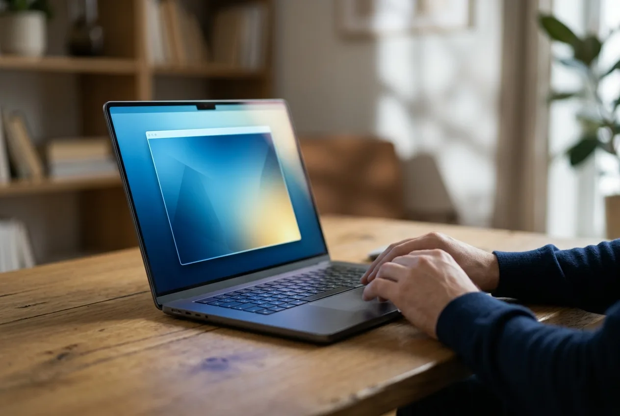 Zaslon prenosnega računalnika z zgolj enim odprtim oknom čez cel zaslon