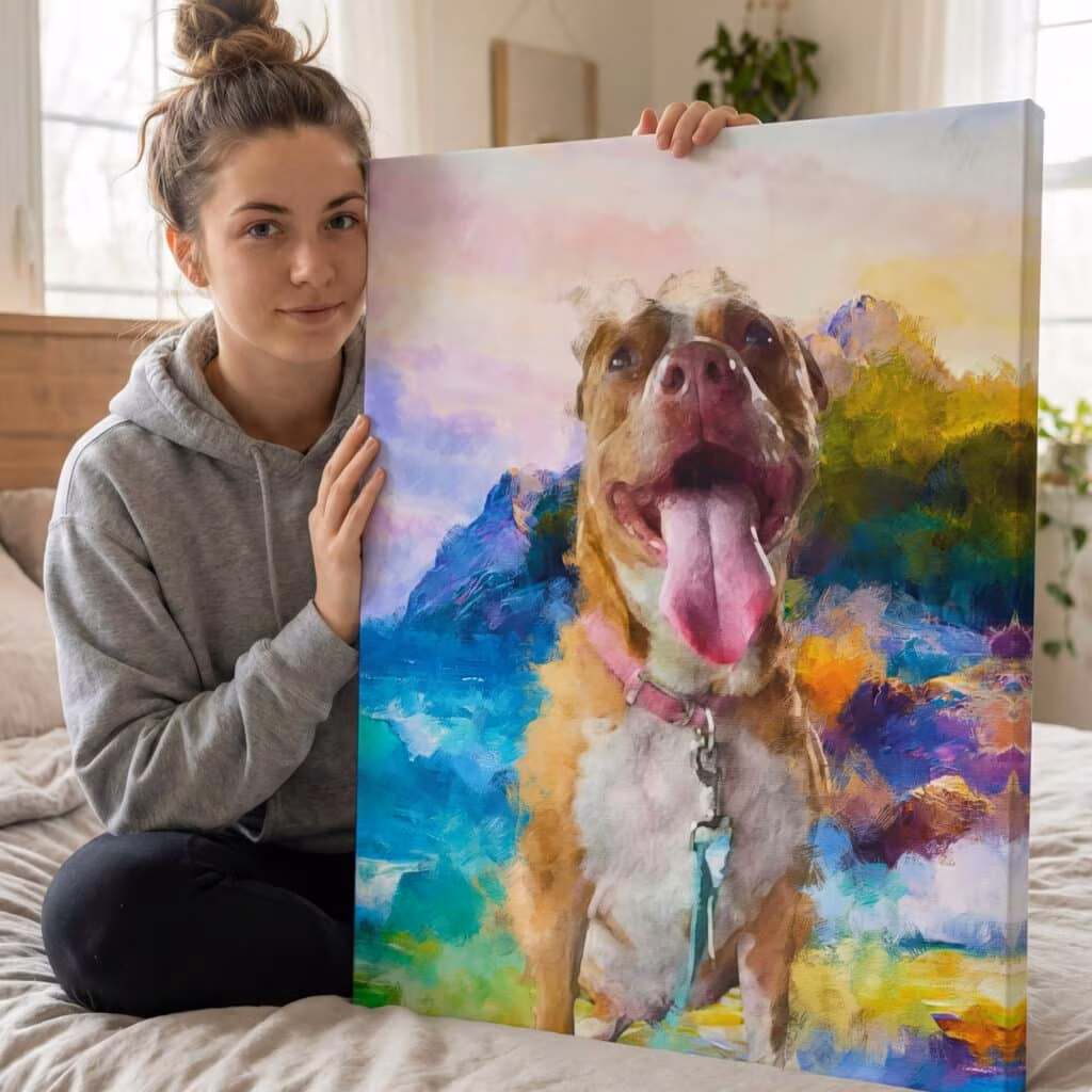 Custom Pet Portrait Canvas, Hand-Painted on Oil Paper, Printed on Museum-Grade Canvas (Dogs, Cats, Memorial Paintings)