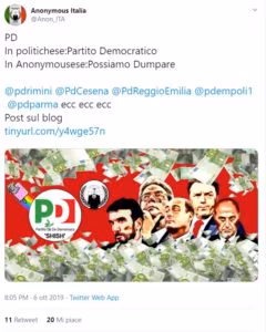 Il tweet di anonymous.