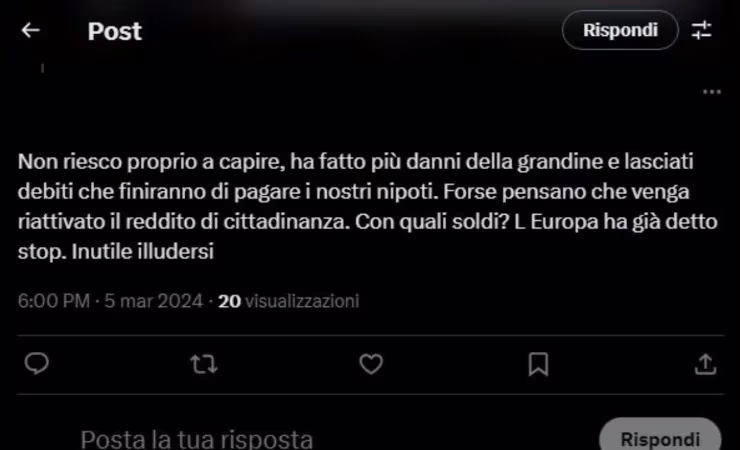 Screenshot post su x reddito (foto financecue) - teleone.it