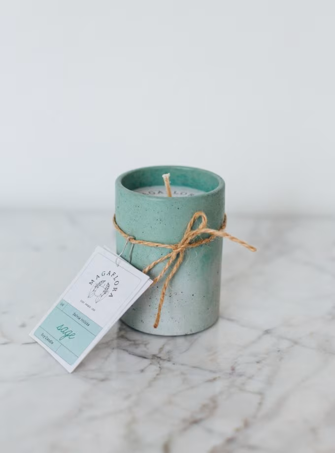 Yeşil Renkli Beton Bardak Mum - 150 ML