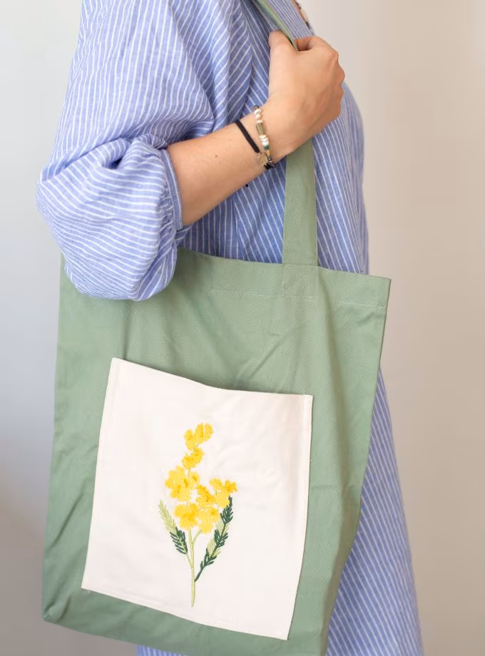 Nakışlı Tek Kollu Alışveriş Çantaları- Mimoza