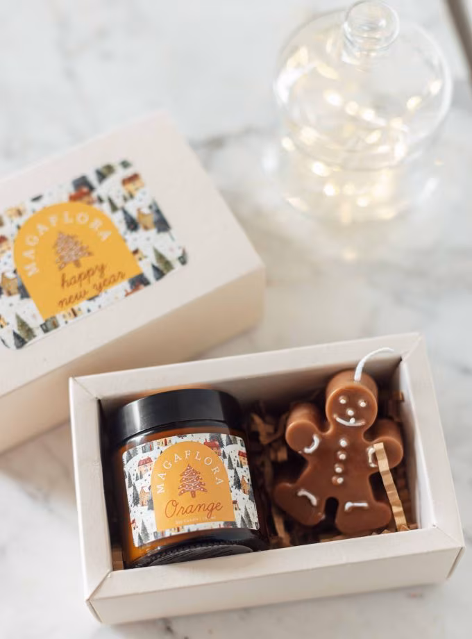 Yeni Yıl Mum ve Zencefilli Kurabiye Adam Hediye kutusu