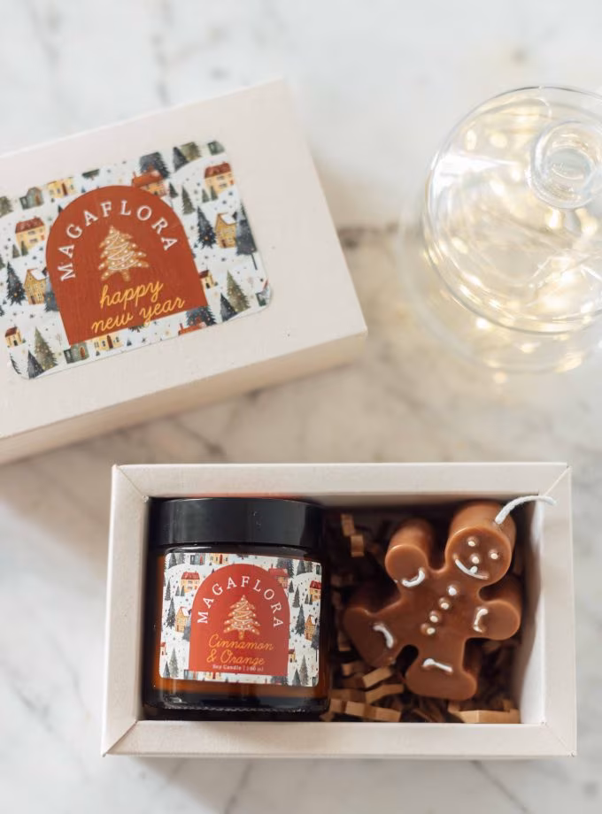 Yeni Yıl Mum ve Zencefilli Kurabiye Adam Hediye kutusu