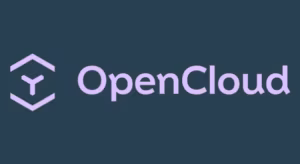 OpenCloud logo featuring a hexagonal icon and purple wordmark on a dark teal background