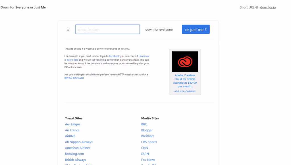 Inserendo l'url nella barra e cliccando su "or just me" si può controllare lo stato di un determinato sito web
