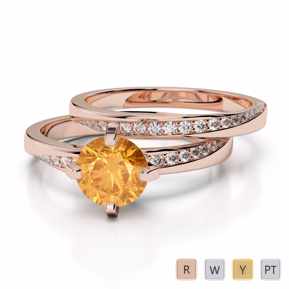 Gold / Platinum Round cut Citrine and Diamond Bridal Set Ring AGDR-2001 Gold / Platinum Round cut Citrine and Diamond Bridal Set Ring AGDR-2001