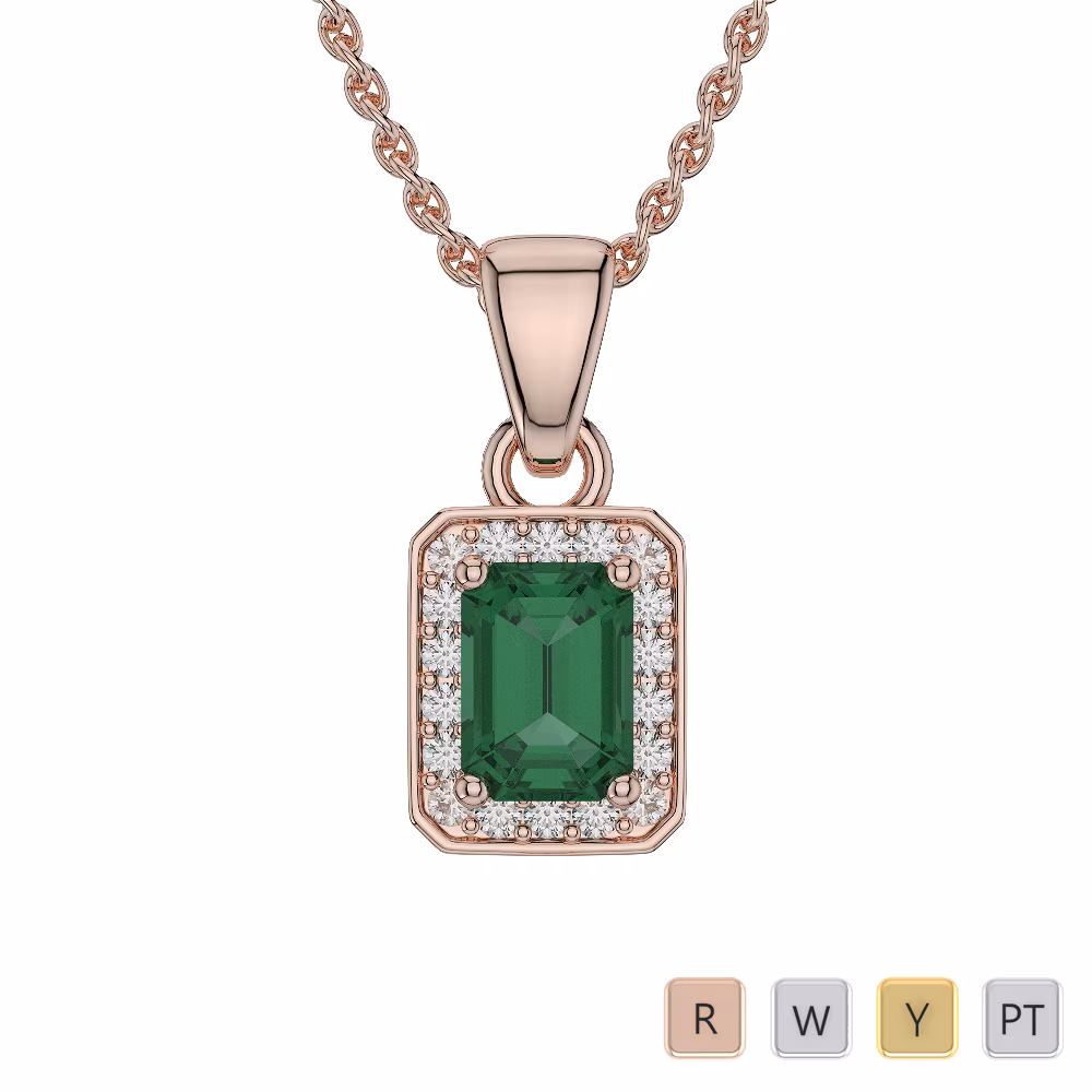 Emerald Shape Emerald and Diamond Necklaces in Gold / Platinum AGDNC-1063 Emerald Shape Emerald and Diamond Necklaces in Gold / Platinum AGDNC-1063