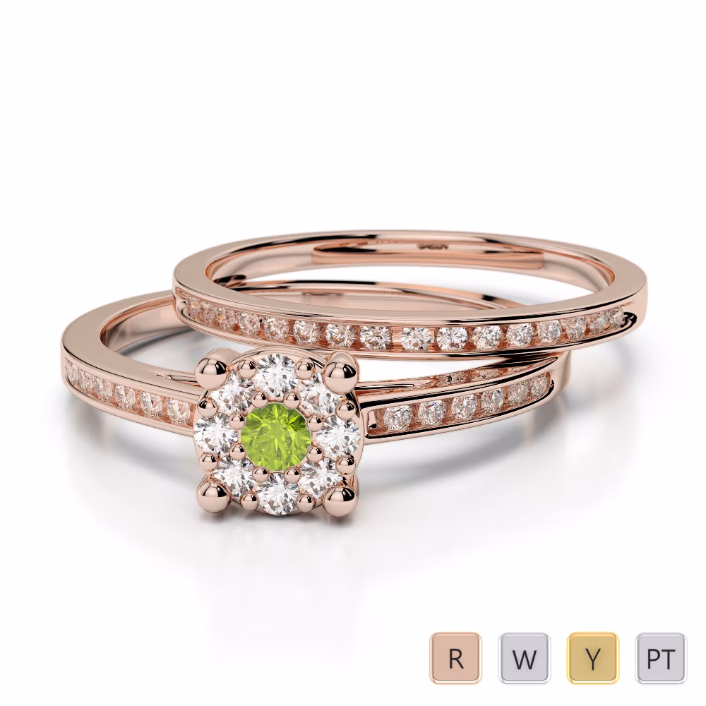 Gold / Platinum Round cut Peridot and Diamond Bridal Set Ring AGDR-1052 Gold / Platinum Round cut Peridot and Diamond Bridal Set Ring AGDR-1052