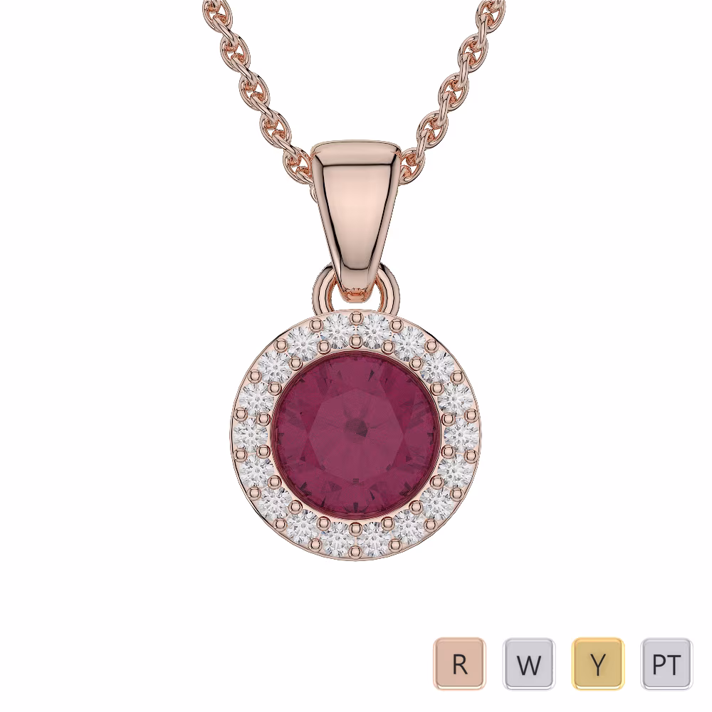 Round Shape Ruby and Diamond Necklaces in Gold / Platinum AGDNC-1075 Round Shape Ruby and Diamond Necklaces in Gold / Platinum AGDNC-1075
