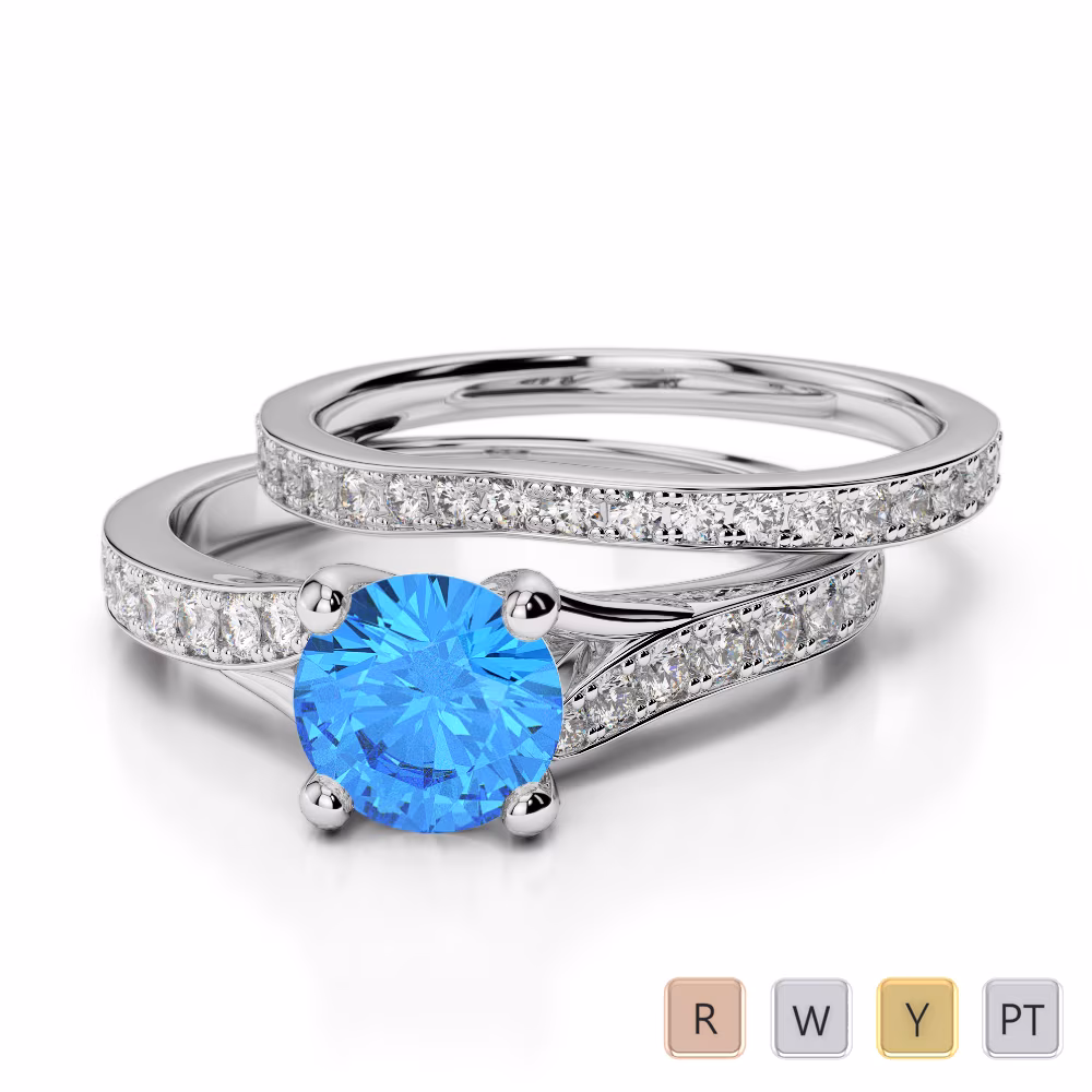 Gold / Platinum Round cut Blue Topaz and Diamond Bridal Set Ring AGDR-2011 Gold / Platinum Round cut Blue Topaz and Diamond Bridal Set Ring AGDR-2011